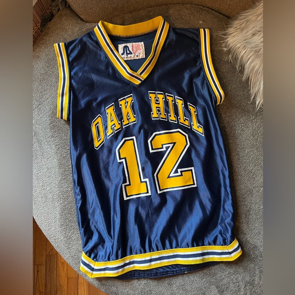Reclaimed Vintage Navy & Yellow Oak Hill Basketball Jersey #12